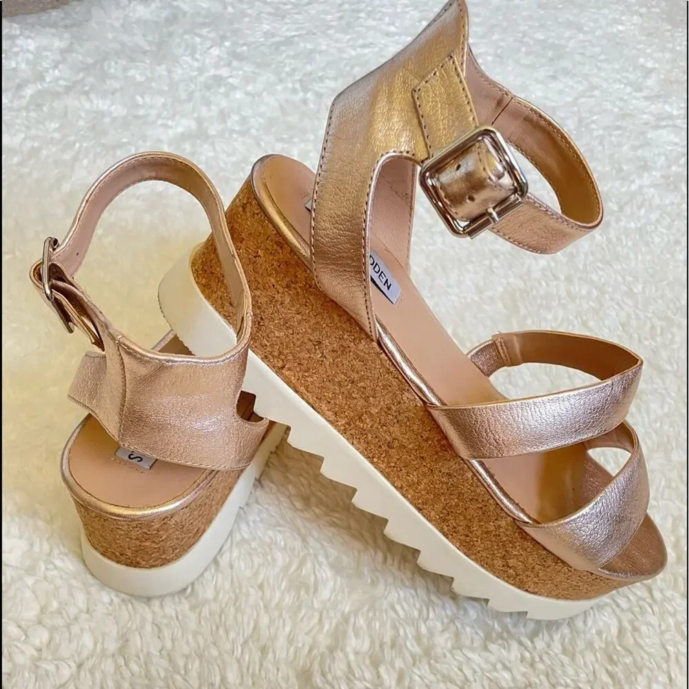 STEVE MADDEN Kirsten Rose Leather Platform Wedge Sandals Strappy Platform 10